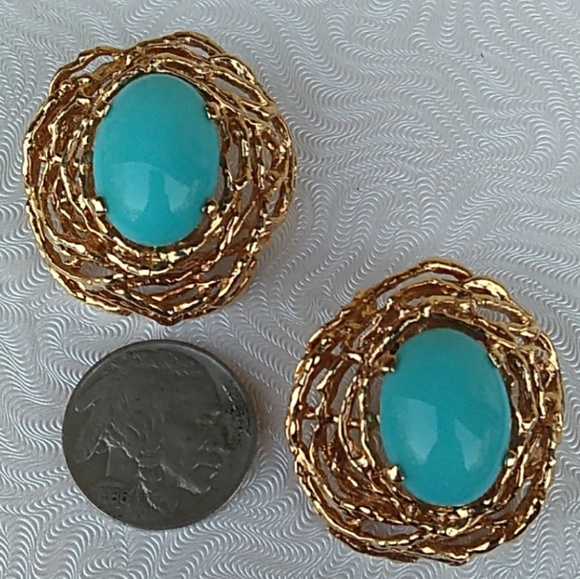 1940s PANETTA Robin's Egg Turquoise Blue Clip-On's - Picture 4 of 8